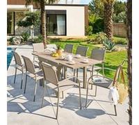 Table de jardin extensible carréee PIAZZA Truffe / Café 8 places - Aluminium traité époxy, Verre trempé Hespéride