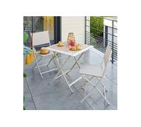 Table extérieure pliante 2 places Azua verre effet bois épeautre argile Hespéride