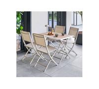 Table extérieure pliante 4 places Azua verre effet bois épeautre argile Hespéride