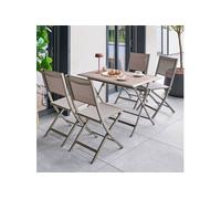 Hespéride – Table de jardin pliante AZUA 4 places 110x71 cm alu époxy verre effet bois Truffe/Café