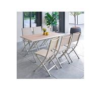 Table extérieure pliante 6 places Azua verre effet bois épeautre argile Hespéride