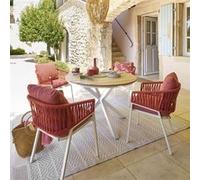 Table de jardin ronde ORIENGO Acacia Blanc 4 places - Aluminium traité époxy, certifié FSC® Hespéride