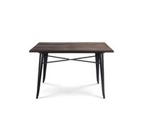 Table Factory 120 x 80 cm en métal noir mat et plateau en bois foncé