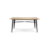 Kosmi Table Factory 160 x 80 cm en métal Noir Mat et Plateau en Bois Clair