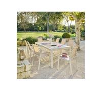 Table de jardin ÉVASION Effet bois Lin Argile 8 places - Aluminium traité époxy, Lattes Hespéride