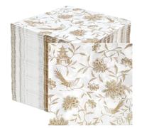 Table Fun 100 serviettes papier Chinoiserie dorées 2 plis 33 cm, serviettes jetables pour anniversaires, mariages élégants et tea parties