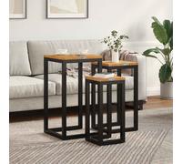 vidaXL Table gigogne 3 pcs Marron Bois de teck massif, Table de salon, ensemble gigogne moderne, meubles gain de place, bois de teck et résine, design épuré
