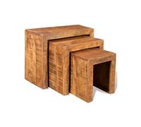vidaXL Table gigogne 3 pièces Bois massif de manguier Style vintage Marron