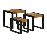 Table gigogne 3 pièces marron et noir 50 x 40 x 45 cm | Bois de manguier massif, métal, utilisation intérieure, empilable, tables basses, présentoir, montage avec tournevis