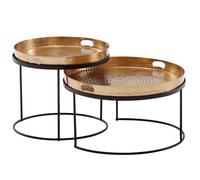 FineBuy Table Basse Lot de 2 Métal Dorée Plateau Amovible | tables plateau finition martelée, bout de canapé lot fait main, amovible plateau comme plateau de service utilisable