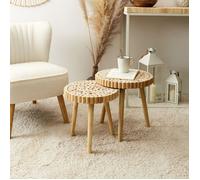 HOME DECO FACTORY - HD5208 Table Gigogne Rondin X2 pour Salon ou Salle à Manger - Design Original en Bois - Dimensions 40 x 40 x 40 cm - Couleur Marron