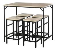 Table haute 5 pièces - Ensemble bar L100 H88 - Structure acier & aspect bois - Style industriel - 4 places