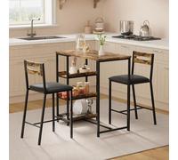 Table haute avec tabourets - Ensemble de 3 pièces - Extension pliante - Rangement intégré - Pour 2 personnes - Structure métallique - Marron