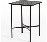 Table haute carrée 70×70 cm en acier laqué et polyéthylène imitation bois - design moderne et robuste pour terrasse, balcon, bars et restaurants - DANTE