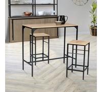 IDMARKET Ensemble table haute de bar DETROIT 95 cm et 2 tabourets design industriel
