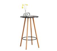 CLP Table Haute De Bar Mijas avec Plateau Rond I Pieds en Bois I Repose-Pieds en Métal, Couleur:Noir, Couleur du Cadre:Natura (Ronde)