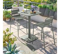 Table haute de jardin carré ALEGORIA Vert laurier 2 places - Acier traité époxy, Traitement anti-rouille renforcé Hespéride