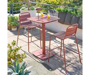 Table haute de jardin carrée ALEGORIA Acajou 2 places - Acier traité époxy, Traitement anti-rouille renforcé Hespéride
