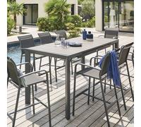 Table haute de jardin extensible ÉVASION Seigle effet bois Graphite 8 places - Aluminium traité époxy Hespéride