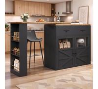 Table haute extensible avec rangement pour cuisine | Longueur réglable de 138 à 204 cm, rangement latéral à trois niveaux et tiroir spacieux