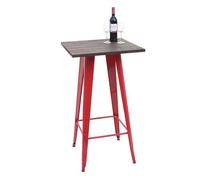Table haute HWC-A73 avec plateau en bois, table de bar, design industriel en métal 107x60x60cm rouge