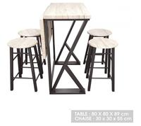 Table haute pliable avec 4 tabourets bois ensemble Dock - DOMINO - Carré - Industriel - Loft - Noir - 89 cm
