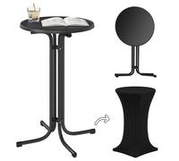 Table Haute Pliante - WOLTU Table bar Ronde - Nappe incluse - Cadre métal - Noir 70x70x110cm
