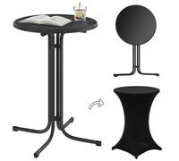Table Haute Pliante - WOLTU Table bar Ronde - Nappe incluse - Cadre métal - Noir 80x80x110cm