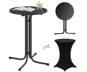 Table Haute Pliante - WOLTU Table bar Ronde - Nappe incluse - Cadre métal - Noir 80x80x110cm