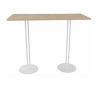 Table haute Roxane L.140 x P.60 x H.110 cm - Plateau Chêne - 2 pieds tube Blanc