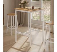 Table Haute - Style Industriel - Chêne et Blanc - Cadre en Acier - 60x60x92 cm