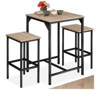 Table haute - TECTAKE - Ensemble de bar INVERNESS en bois et acier avec table et 2 tabourets - Bois clair