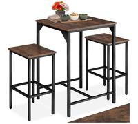Table haute - TECTAKE - Ensemble de bar INVERNESS en bois et acier avec table et 2 tabourets - Bois foncé