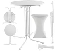 tectake® Table Haute Mange Debout Table Bistrot Table de Bar Ronde Table Pliante Acier laqué Ø 90cm x 110 cm Housse Mange Debout Incluse pour Réception Mariage Anniversaire Fête de Jardin