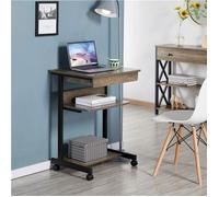 Table Informatique Bureau d'Ordinateur Roulant Poste de Travail 56 x 51 x 79 cm avec 1 Tiroir et 2 Etagères Bois de Taupe-Yaheetech