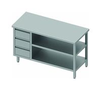 Table Inox Cuisine Professionnelle - 3 Tiroirs - 2 Etagères à Droite - Gamme 700
