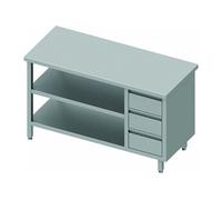 Table Inox Gamme 800 - 3 Tiroirs, 2 Etagères à Gauche, Sans Dosseret, Longueur 800mm