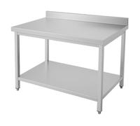 Table inox professionnelle adossée - 800 x 700 mm - Acier inox 0,8 mm - Étagère inférieure - Dosseret 100 mm