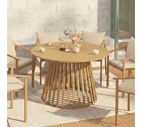 IDMarket - Table de Jardin Ronde SOLAL 120 cm 6 Personnes avec Pied Lattes en métal Effet Bois