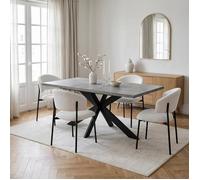 Table JIEXI de Salle à Manger Extensible et 4 chaises en Velours côtelé Blanc, 130-170 cm, Style Moderne