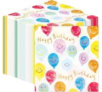 Table Kind 100 x Serviettes En Papier Happy Birthday De Qualité Lot De 3 Motif Smiley Pour Fêtes Traiteur Jetables Durables 2 Plis 33 Cm