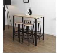 HOME DECO FACTORY - Table Mange-Debout avec 4 Tabourets Assortis - Style Industriel pour Salon ou Salle à Manger - Dimensions 100 x 86 x 60 cm - Couleur Marron Noir - Modèle LOKA