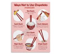 Table Manners Educational Poster Chopsticks Mistakes to Avoid Guide Wall-Art for Asian Dining Kitchen and Home Decor(Framed,08x12inch(20x30cm))