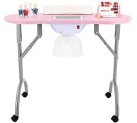 Table manucure pliable, 90x40x72,5 cm. Table de manucure, table de beauté, table manucure portable avec ventouse, idéale pour la coupe, l'esthétique et les soins des ongles. Couleur : rose