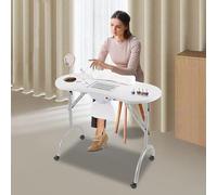 Table manucure pliable, table à ongles avec aspiration, dimensions 90 x 40 x 72,5 cm. Table manucure pour salon de beauté, mobile, avec roulettes et sac de rangement (blanc)