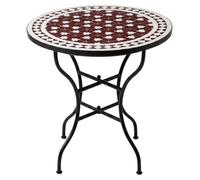 Table marocaine en mosaïque Estrella Bordeaux blanche, 60 cm, Ø 60 cm, hauteur 75 cm, table de jardin pliante avec piètement en fer forgé, table ronde de balcon ou de bistrot fabriquée à la main à Mar