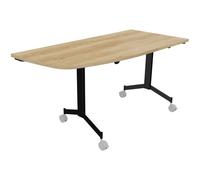 Table mobile rabattable Eureka angle arrondi à gauche - L.150 x P.70 cm - Plateau Chêne Nebraska - Pieds Noir