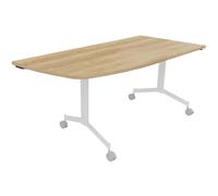 Table mobile rabattable Eureka angle arrondi à gauche - L.170 x P.80 cm - Plateau Chêne Nebraska - Pieds Blanc