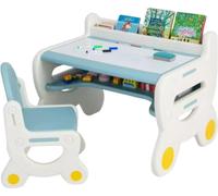 Table moderne pour enfants – Table d'activités avec 2 chaises – Table de jeu et d'apprentissage – Réglable en hauteur – Bureau pour enfants – Bleu/blanc