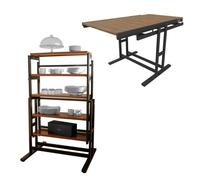Table modulable (L120 x l78 x H77,5 cm) convertible en Etagère - style industriel - Couleur Noyer